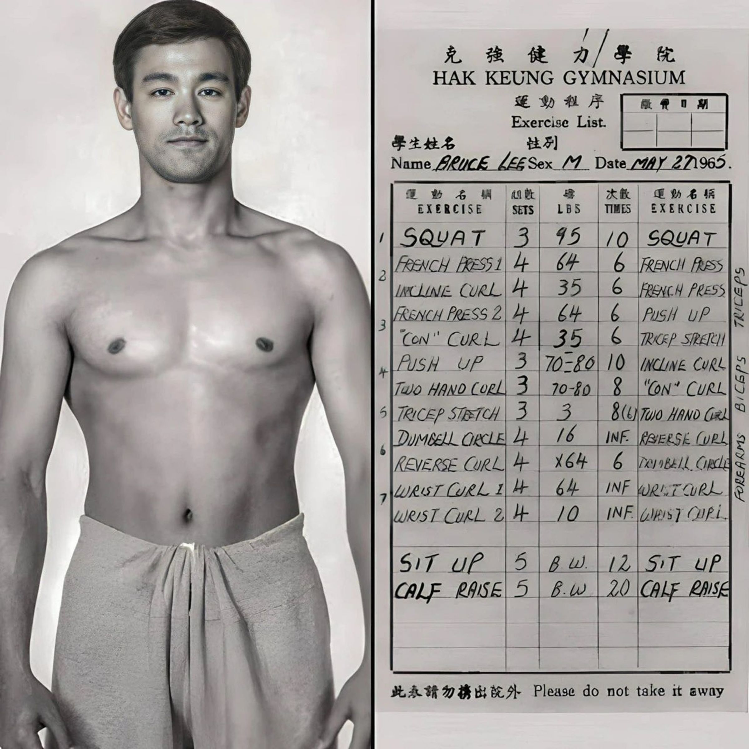 網路上流傳著李小龍的健身課表。(翻攝自X)