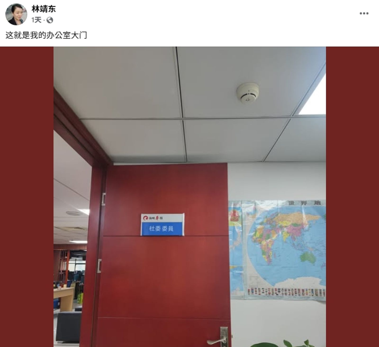 林靖東發文澄清,她不是社長,而是社委委員。(翻攝自林靖東臉書)