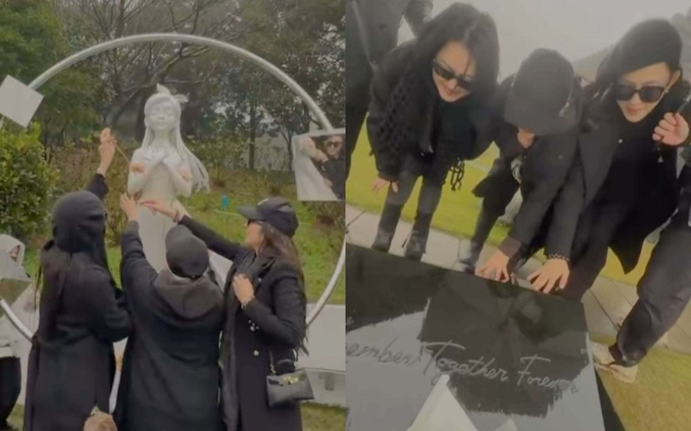 范瑋琪與小S等人日前到金寶山出席大S的雕像揭幕儀式,好姐妹們在大S的墓碑前合影。(翻攝自范瑋琪Instagram)