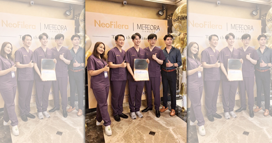 晶鑽生醫舉辦醫美研討交流活動，吸引了數十位泰國頂尖醫師及產業專業人士來台參與。左二為謝佳憲總經理，左三為泰國醫師Dr. PICH AMATAMAHUTANA。（晶鑽生醫提供）