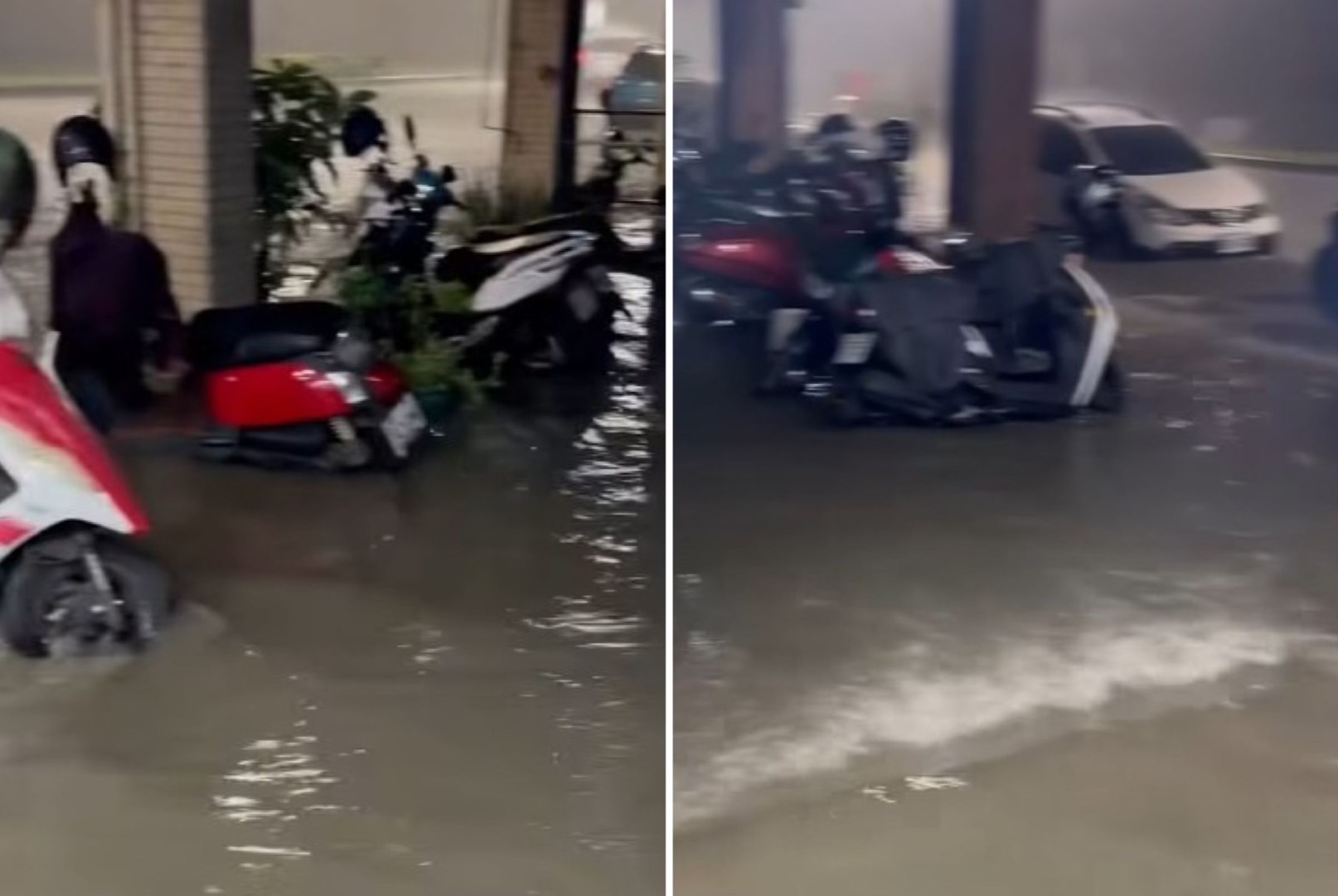 台南凌晨豪雨狂炸,傳淹水災情。圖為台南永康復興路。(翻攝爆料公社)