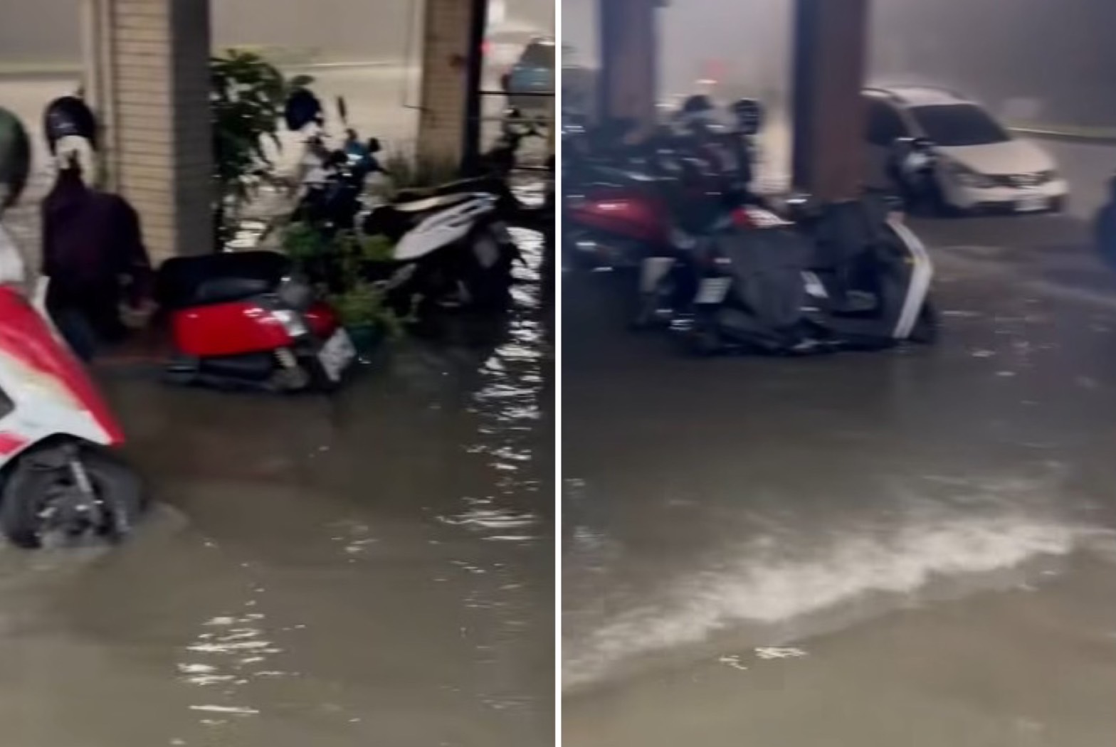 台南凌晨豪雨狂炸，傳淹水災情。圖為台南永康復興路。（翻攝爆料公社）