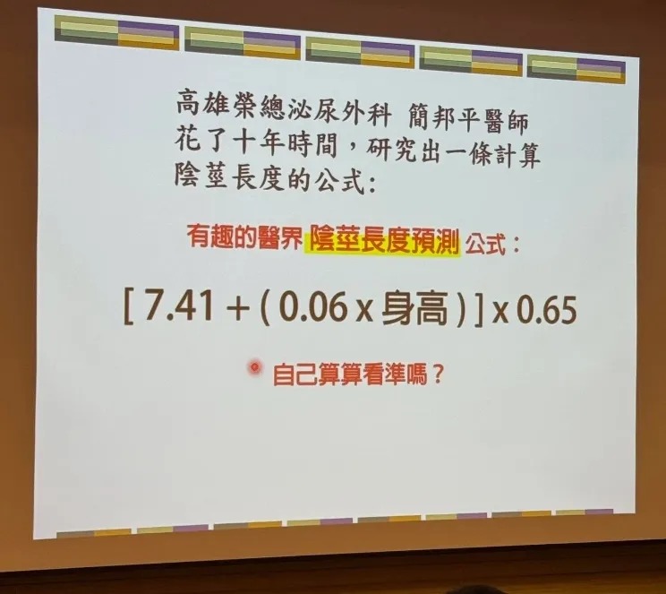 網友分享泌尿科醫師花費10年研究的「陰莖長度計算公式」，貼文引發熱議。（翻攝自臉書社團「爆廢1公社」）