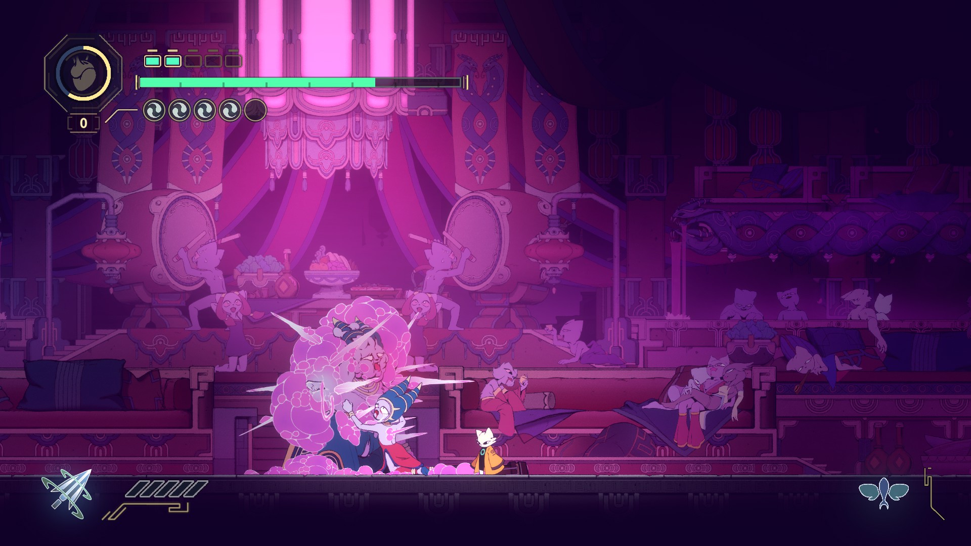 《九日》「天人區」在場景與音樂上，融入許多京劇與disco house的元素。（翻攝自《九日》遊戲）