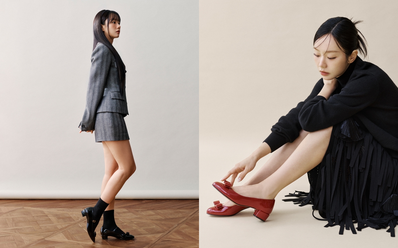 韓星惠利以不同的穿搭與姿態，詮釋Vara鞋款。（FERRAGAMO提供）