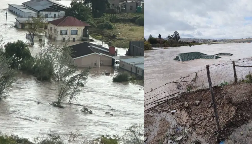南非東開普省近日暴雨不斷，洪水淹沒多處住宅區，數百戶人家流離失所。（翻攝自Threads）