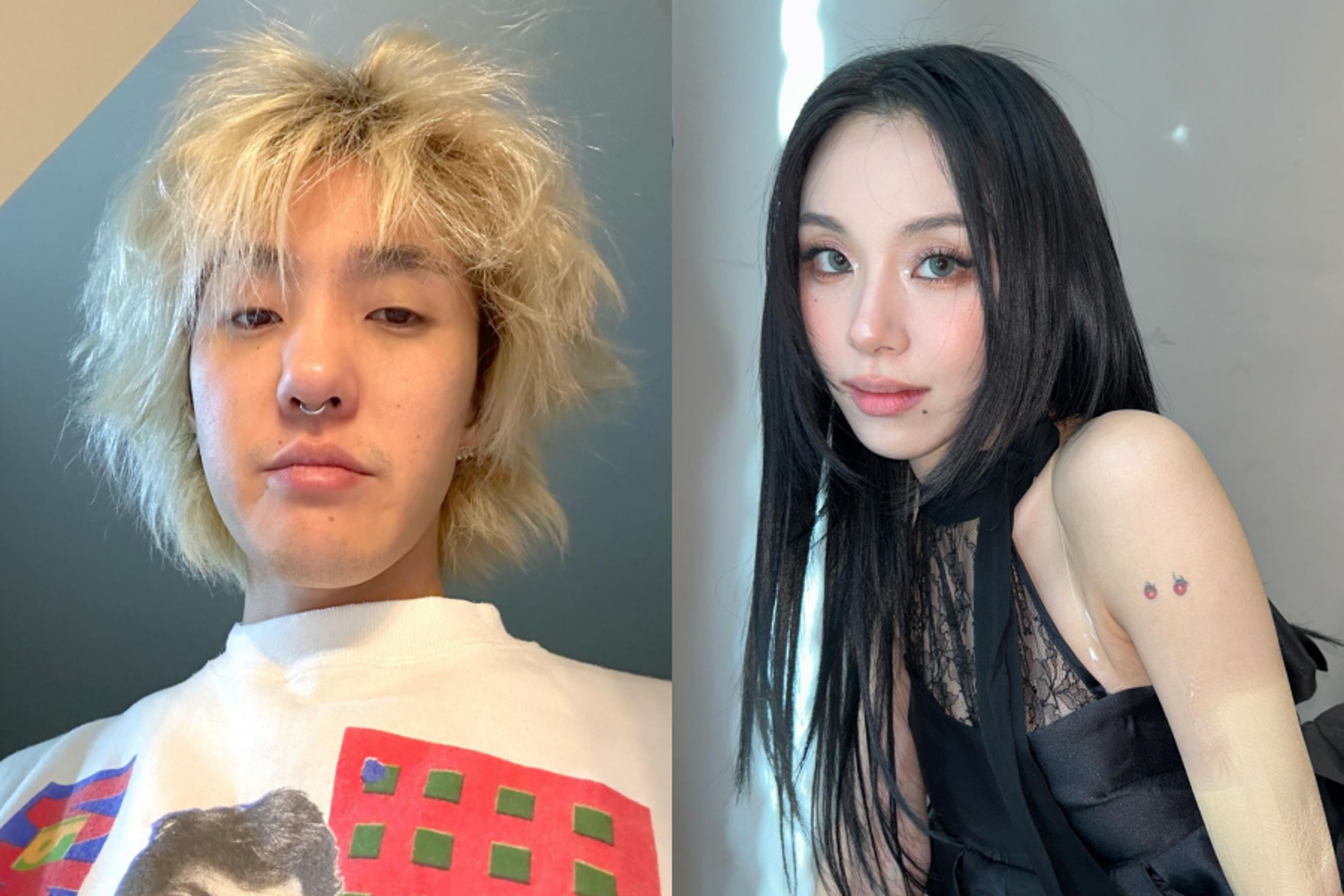 女團TWICE成員彩瑛(右)今認愛比她大10歲的歌手Zion.T(左)。(翻攝自@ziont、@chaeyo.0 IG)