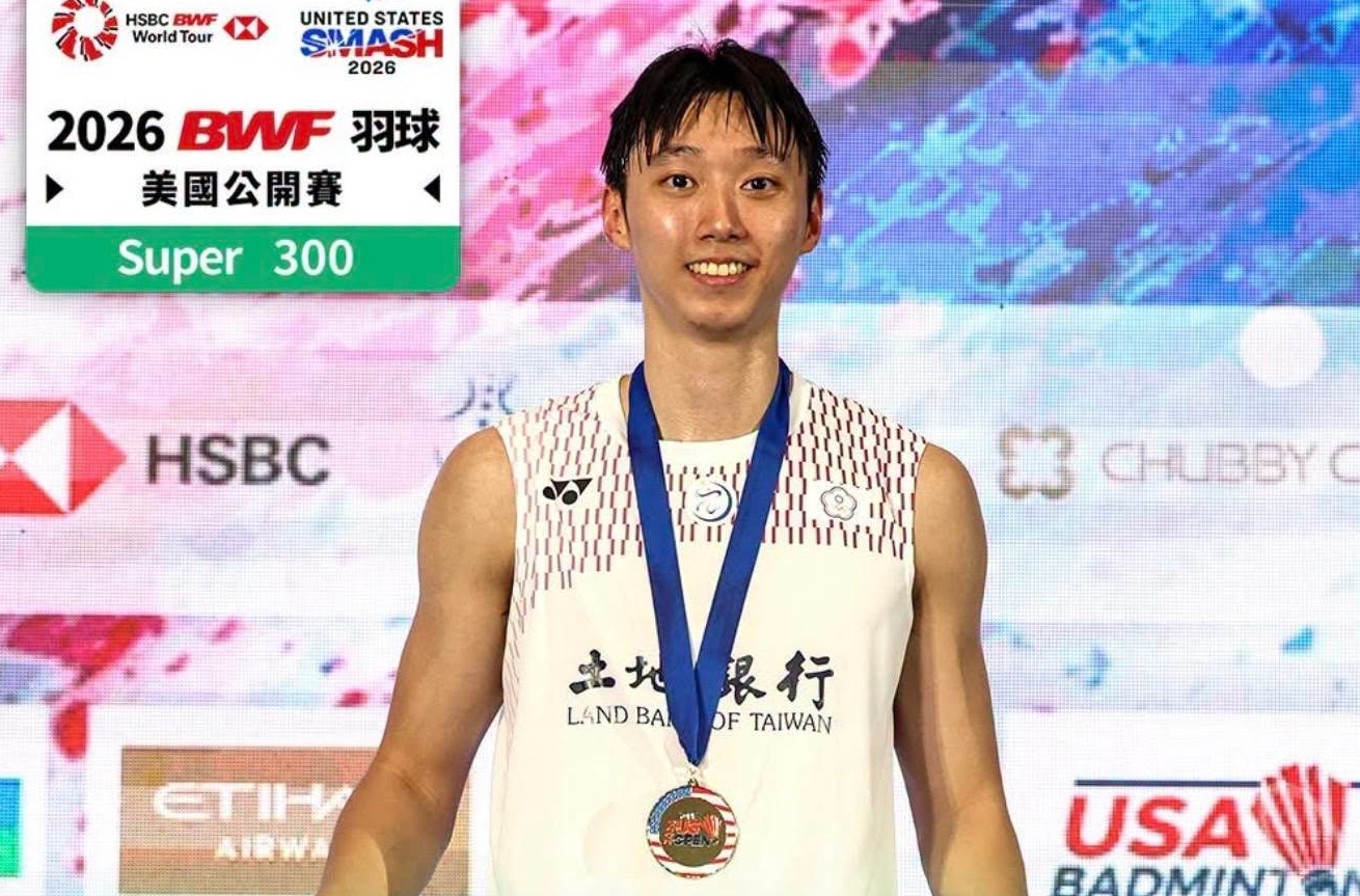 蘇力揚在美國羽球公開賽決賽拍落印度前球王，拿下生涯首冠。（中華民國羽球協會臉書）