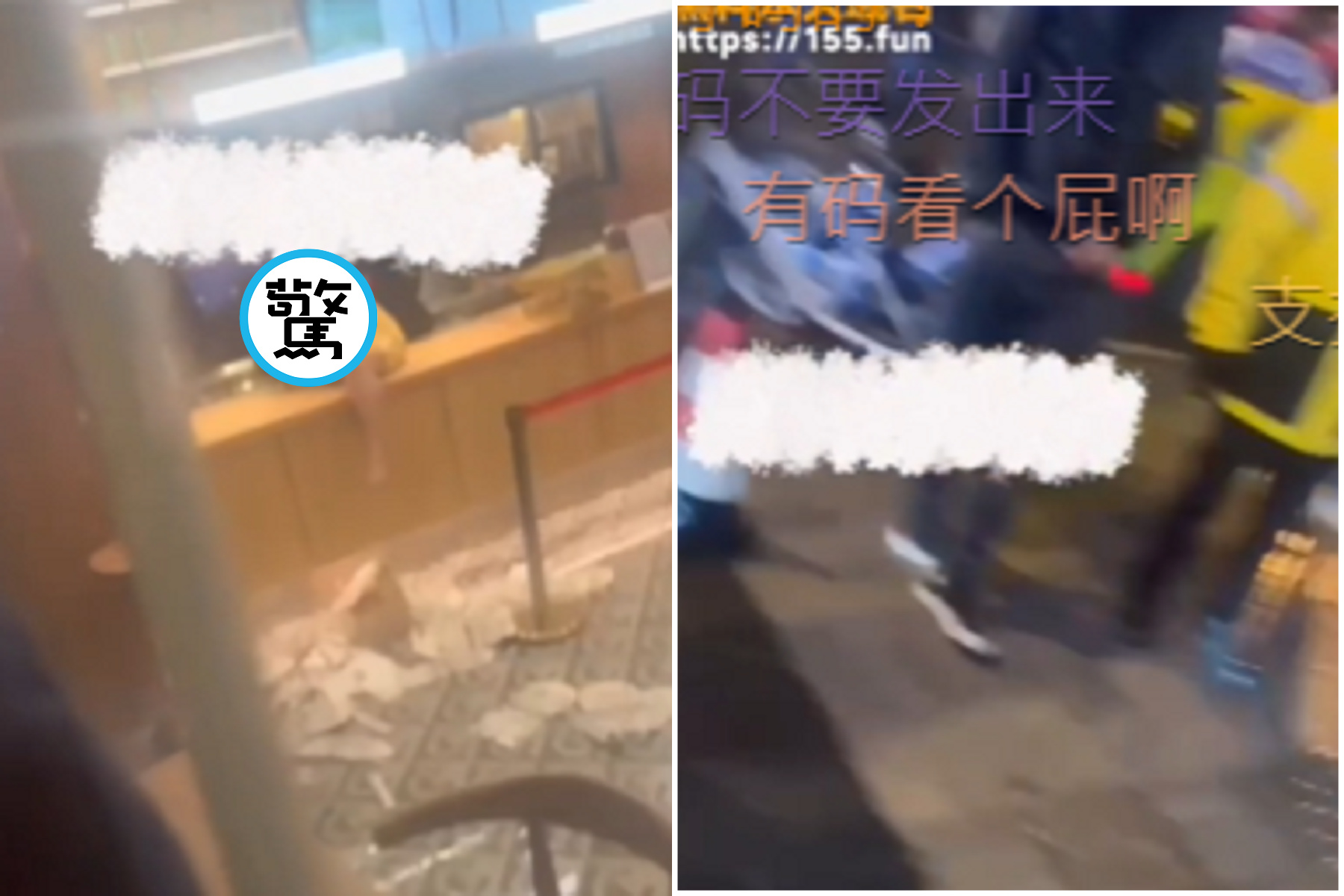 真奶硬上珍奶！中國女半裸霸坐飲料店櫃台，鄉民圍觀狂拍。（翻自微博）