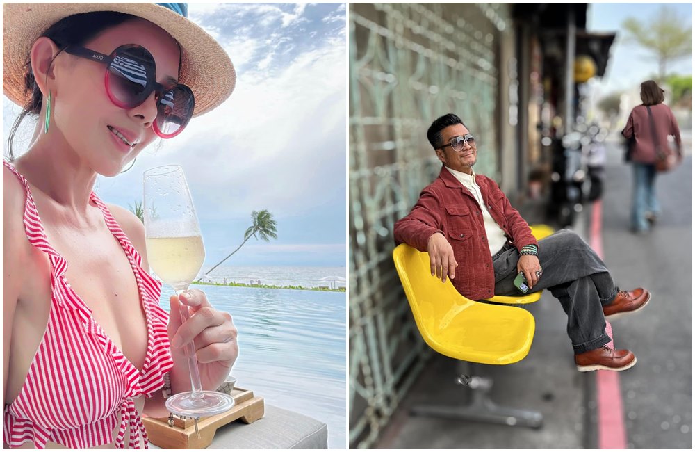 林美貞（左圖）日前到海島度假感覺得出心情愉悅，孫興（右圖）回台北特別發文覺得倍感溫暖。（翻攝臉書）