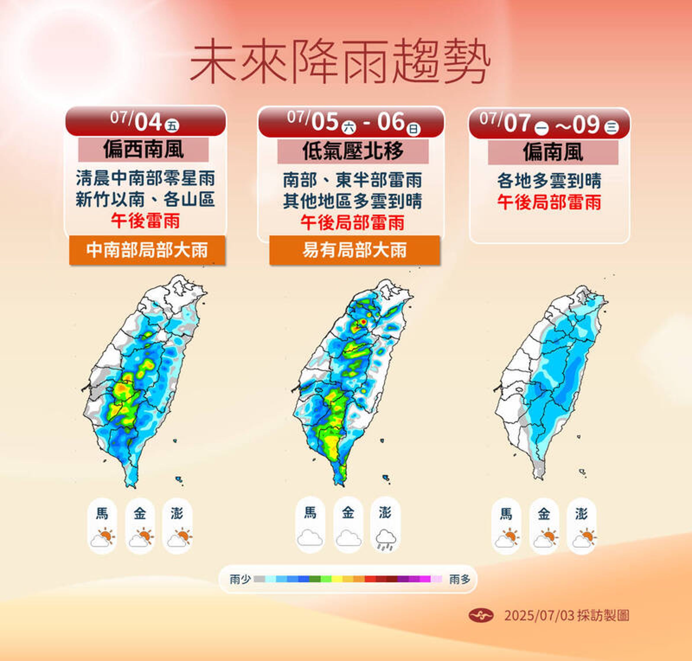 中央氣象署說明一週降雨情況。（中央氣象署提供）