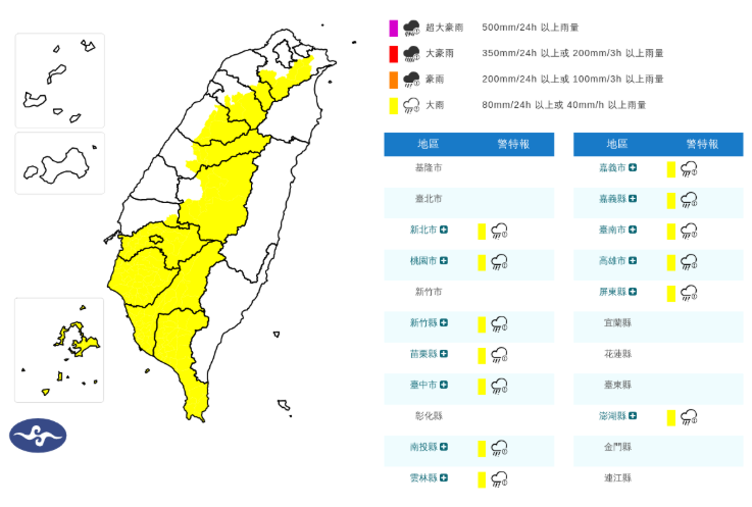  氣象署今14時20分更新大雨特報。（翻攝自中央氣象署）