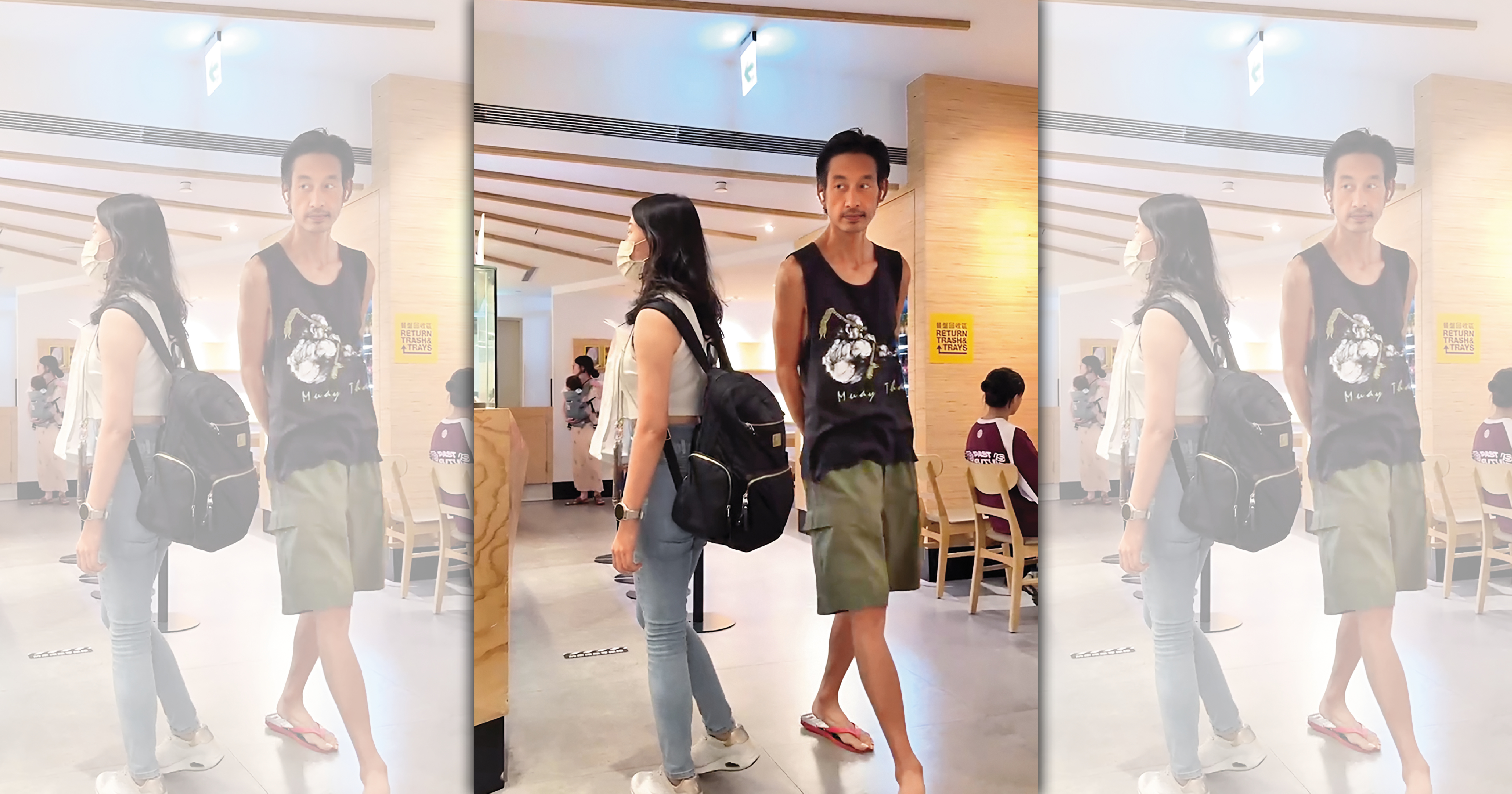 唐治平7月間被讀者目擊在101美食街閒逛。（讀者提供）