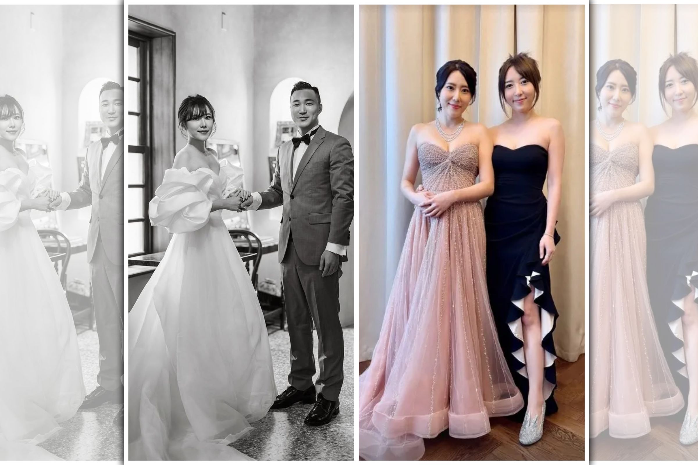 《終極一班》女星蔡函岑遠嫁香港，在IG貼出絕美婚紗照，妹妹五熊專程飛往香港送姊姊出閣。（翻攝自蔡函岑、五熊IG）