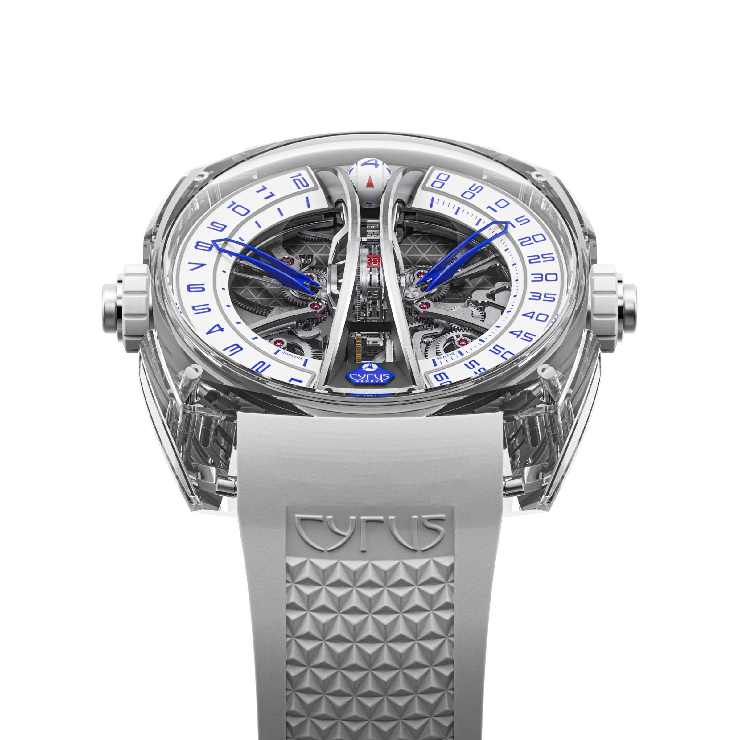 僅限量8只的2025年最新款「Klepcys Vertical Tourbillon Sapphire Blue 垂直鏤空藍寶石水晶陀飛輪白金電光藍款」。