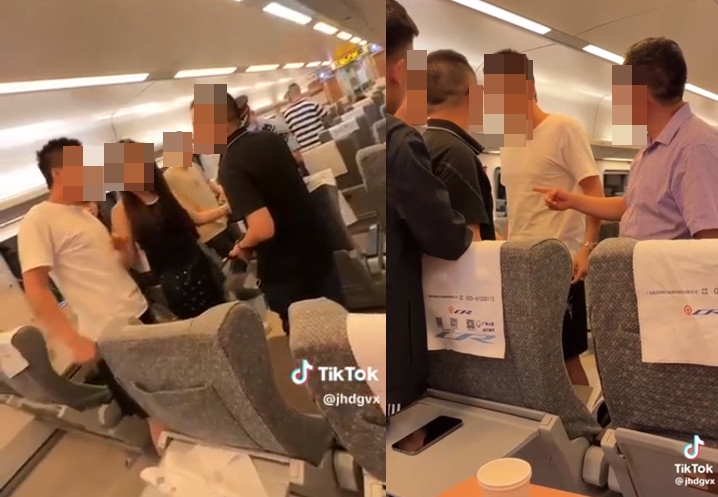 一名自稱台灣人的白衣男在中國高鐵與中國乘客爆發口角，甚至飆罵髒話。（翻攝Dcard）