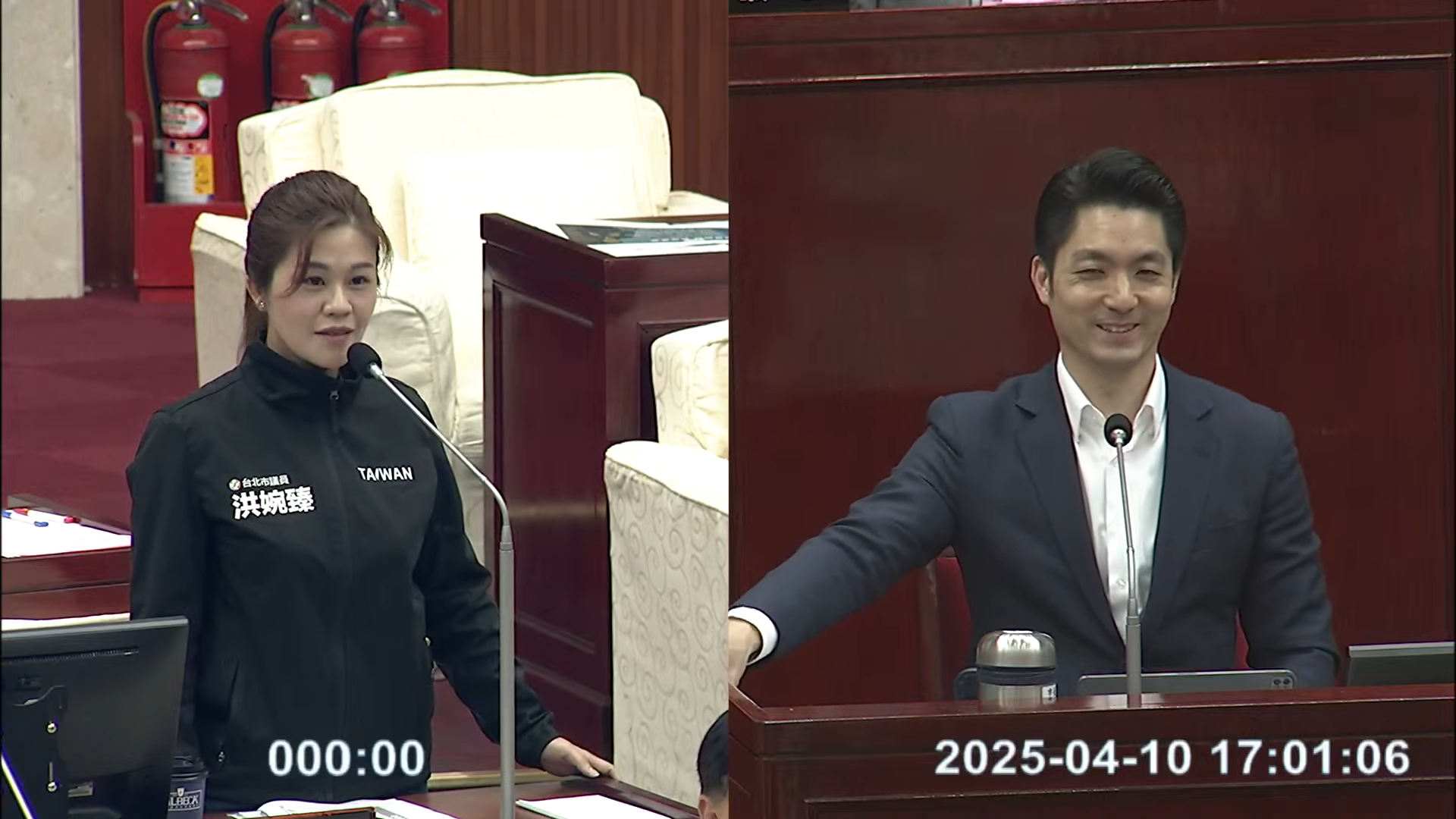 蔣萬安今接受洪婉臻質詢時，被問到蔡琴拒唱大巨蛋一事，他一度面露尷尬的表情。（翻攝自台北市議會YT頻道）