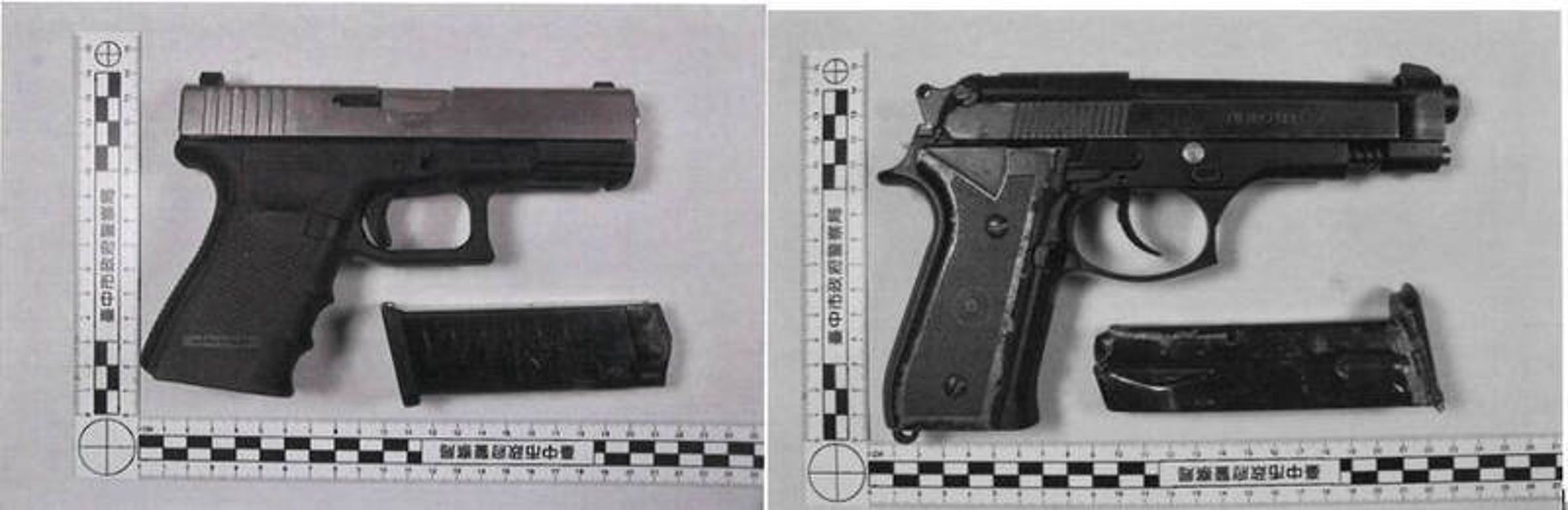 警方在羅男身上查扣2把改造手槍、109發子彈等證物。(翻攝畫面)