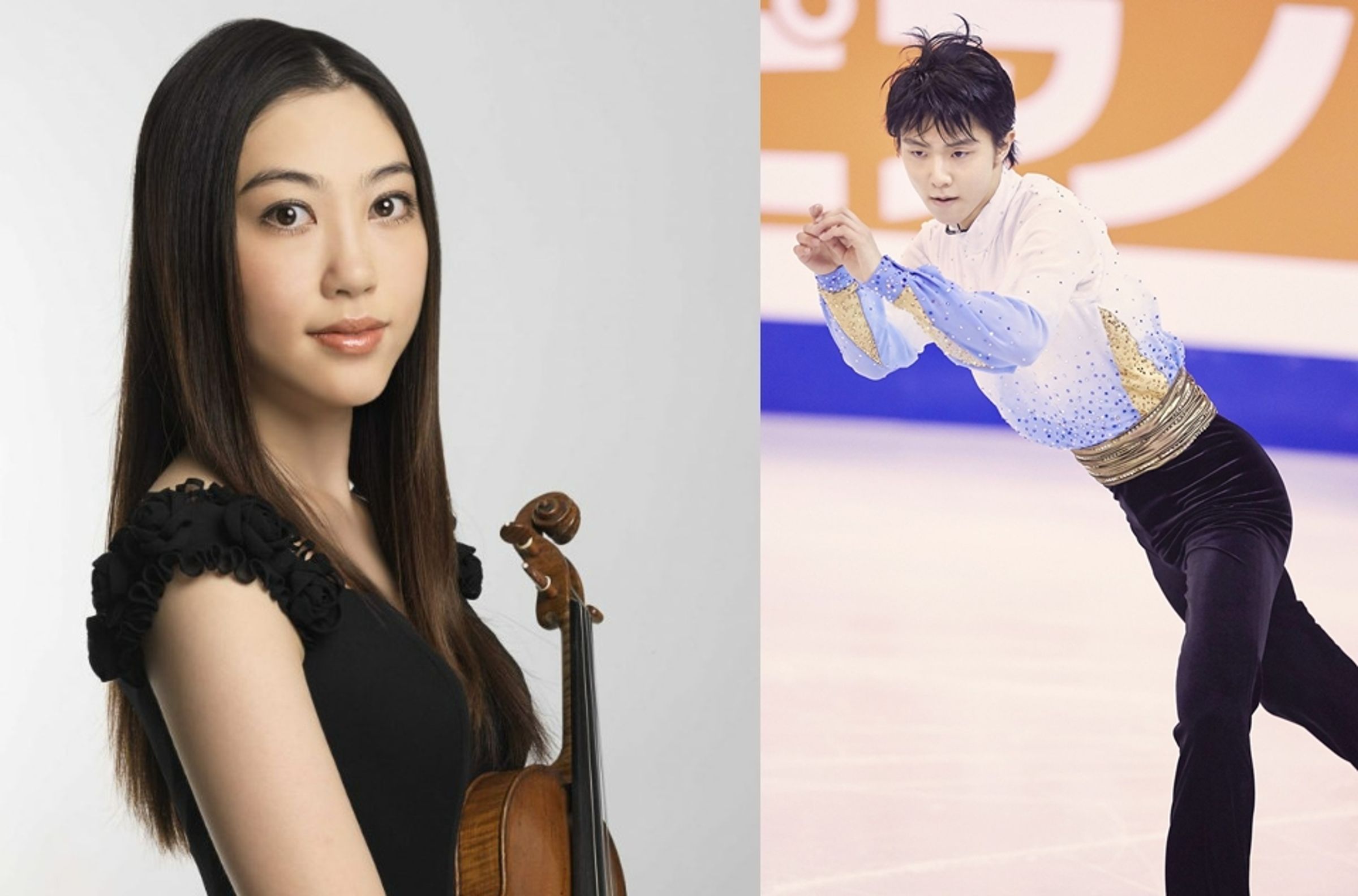 羽生結弦(右)閃離挨批「算什麼男人」,外婆透露他精神遭受重創,連飯都吃不下去。前妻疑是小提琴家末延麻裕子(左)。(翻攝網路)