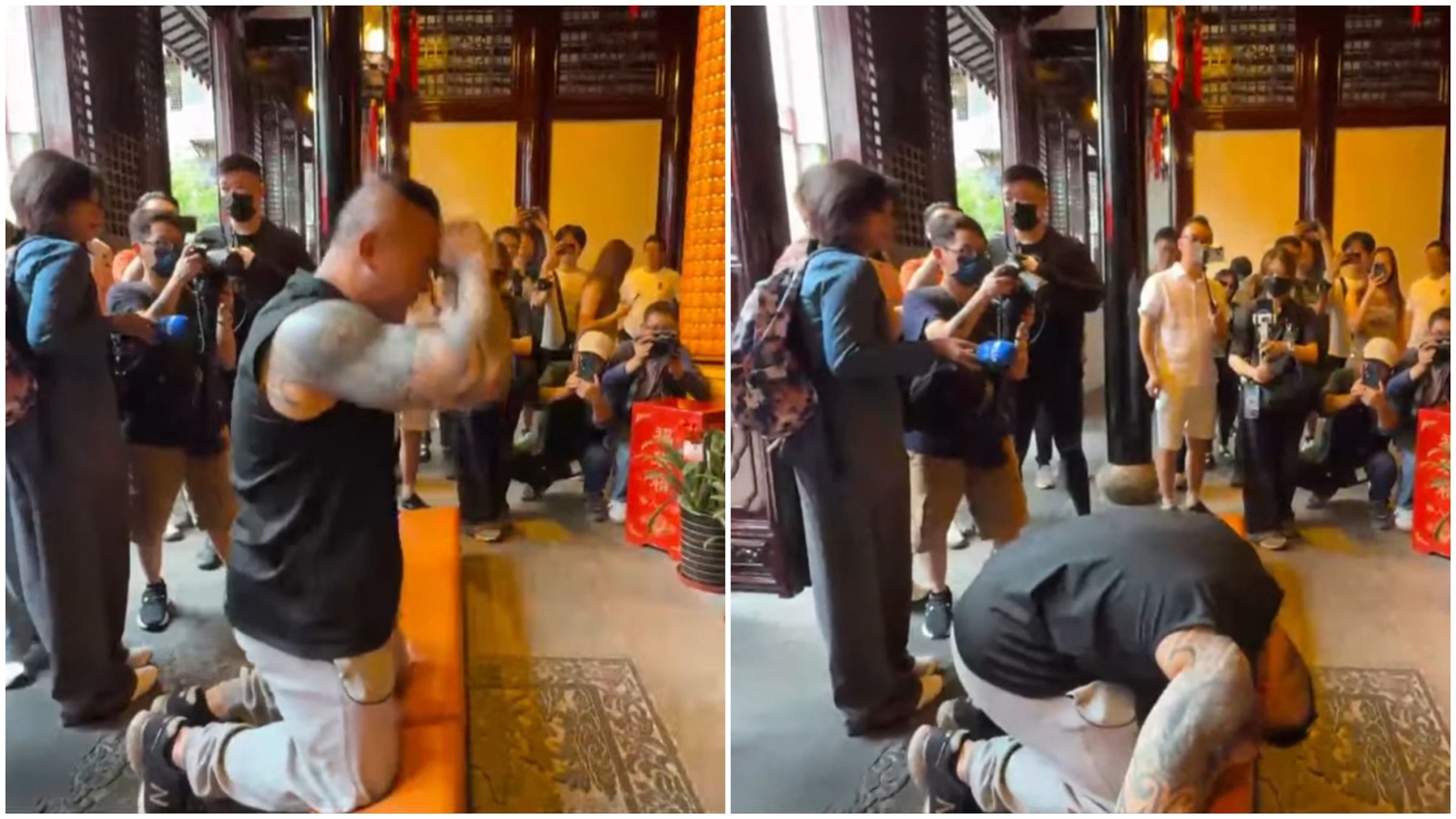 館長跪了！祈求上海城隍爺「救出柯文哲」。（翻攝自YouTube@館長惡名昭彰）