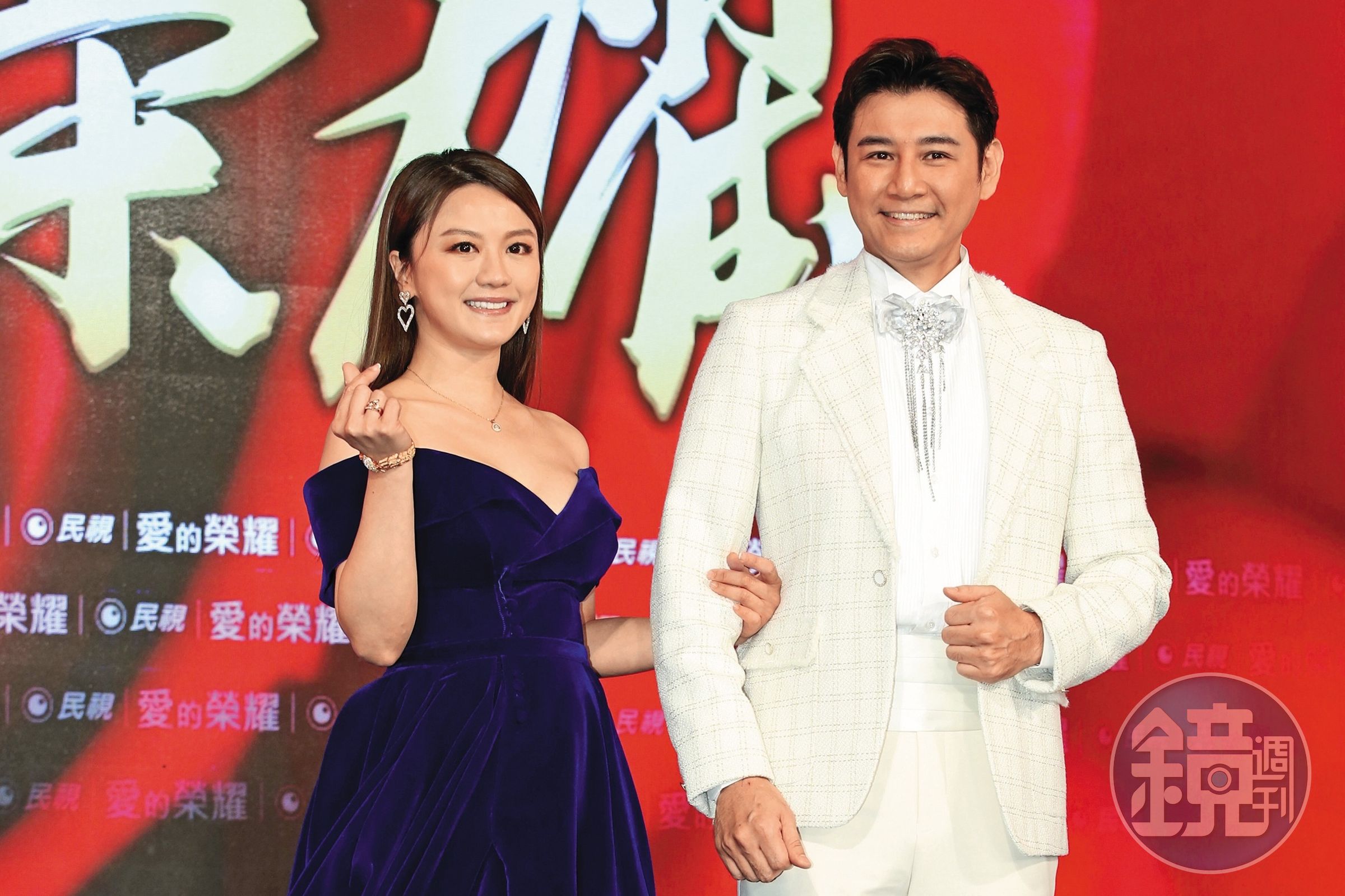 苗真（左）在民視上一檔《愛的榮耀》和陳熙鋒（右）演出夫妻，但戲分不多。