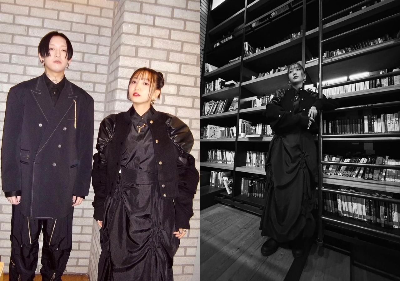 日本雙人音樂組合YOASOBI（左）昨登上紅白舞台，主唱ikura（右）上身穿著台灣設計師品牌seivson的外套。（翻攝Instagram@lilasikuta）