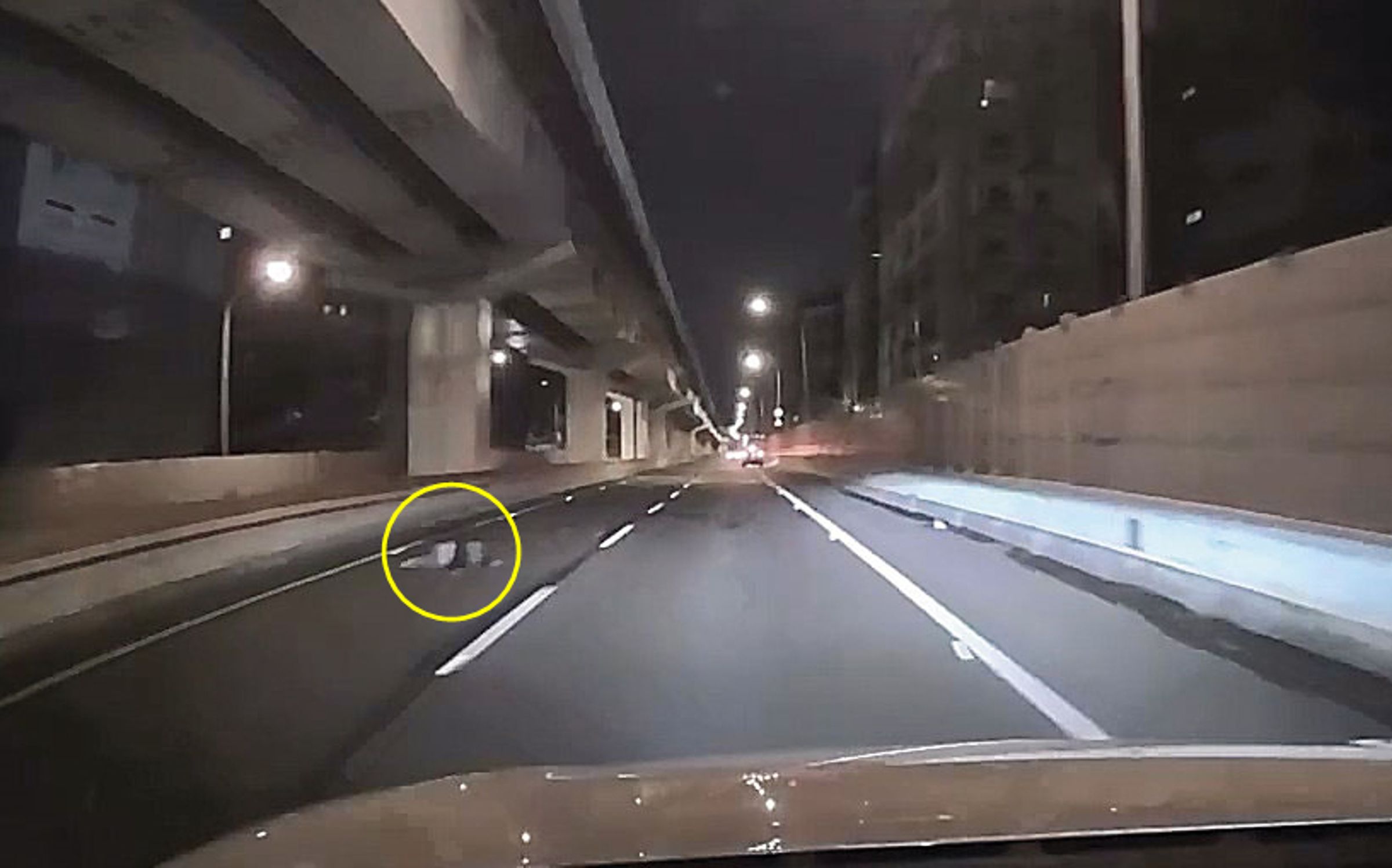 政大畢業的溫男(黃圈處)被丟包在台64高架快速道路上,慘遭4車衝撞輾斃。(翻攝threads@fhysono999)