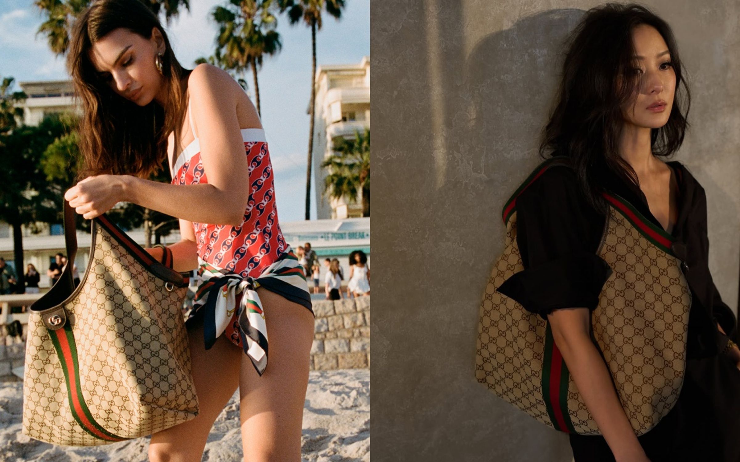 (左)Emily Ratajkowski與孫芸芸分別演繹GUCCI Giglio。(GUCCI提供)