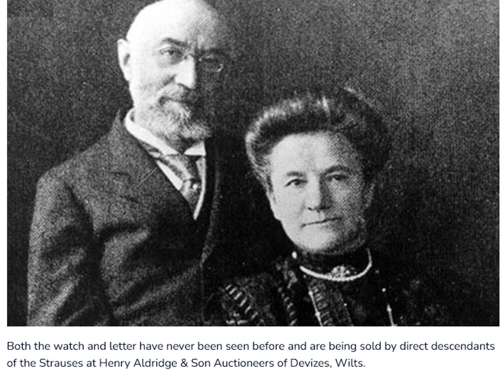 艾達不願自己獲救，留在鐵達尼號上與伊西多共赴黃泉。（翻攝自Henry Aldridge &amp; Son Ltd）