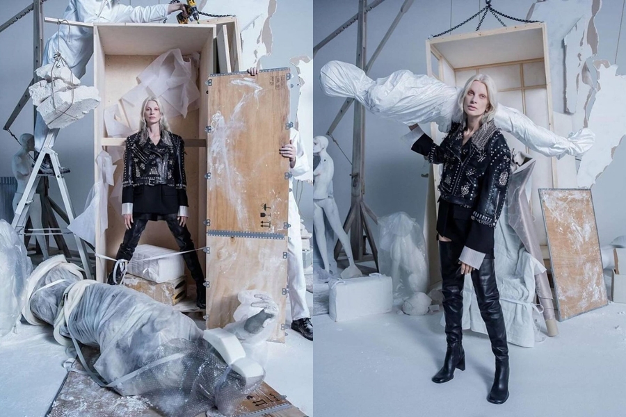 快時尚品牌Zara因為一組含有斷肢石像和白布包裹人體模型的宣傳照引發爭議。（翻攝自IG）