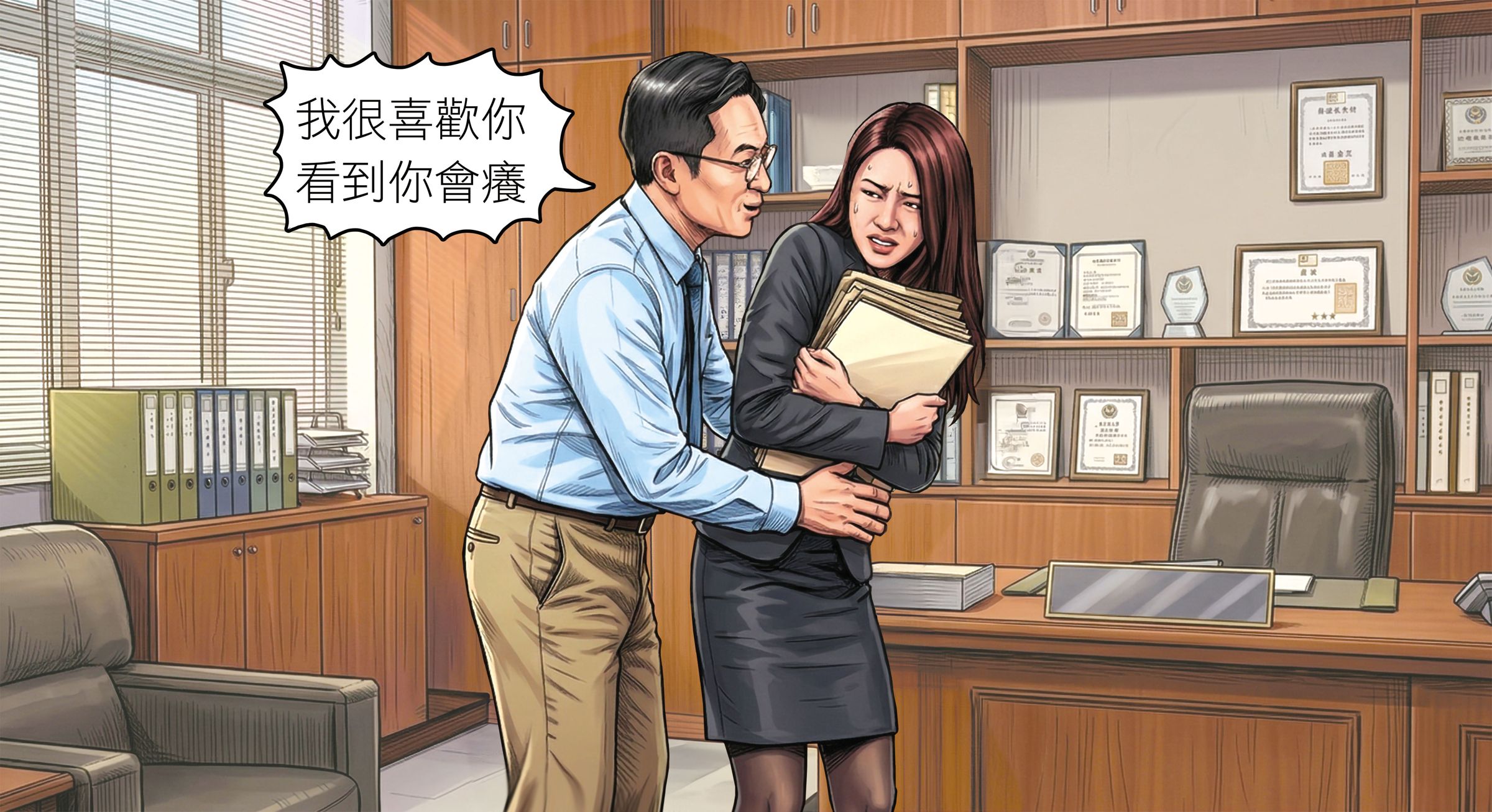 前台中公捷處處長張應當趁甲女入辦公室送公文，從後熊抱、耳邊說猥褻言語，被依性騷擾罪起訴審理中。