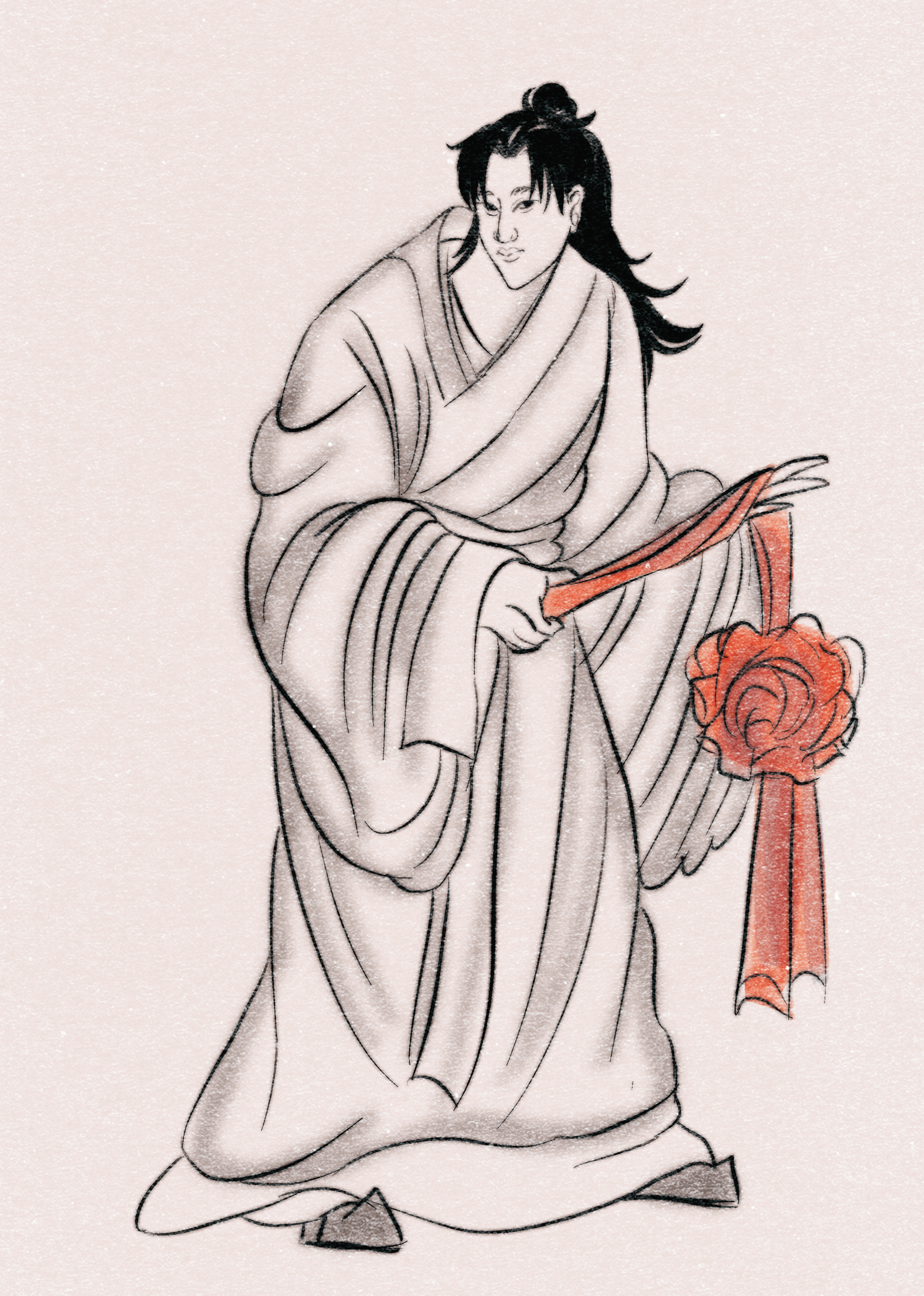 漫畫中另外收錄由繪師「輝」創作的水墨角色插畫，此角色為馬文才。（黑白文化提供）