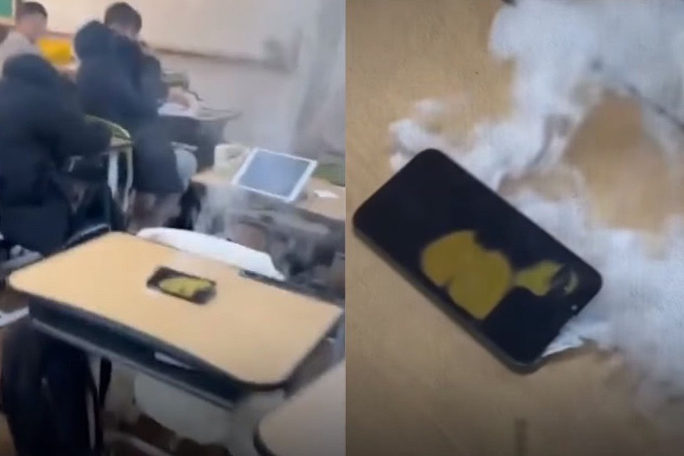 一名高中生發現口袋裡的iPhone 13突然發燙膨脹,隨後開始冒煙並發出惡臭,所幸無人傷亡。(翻攝自Yonhapnews YouTube)