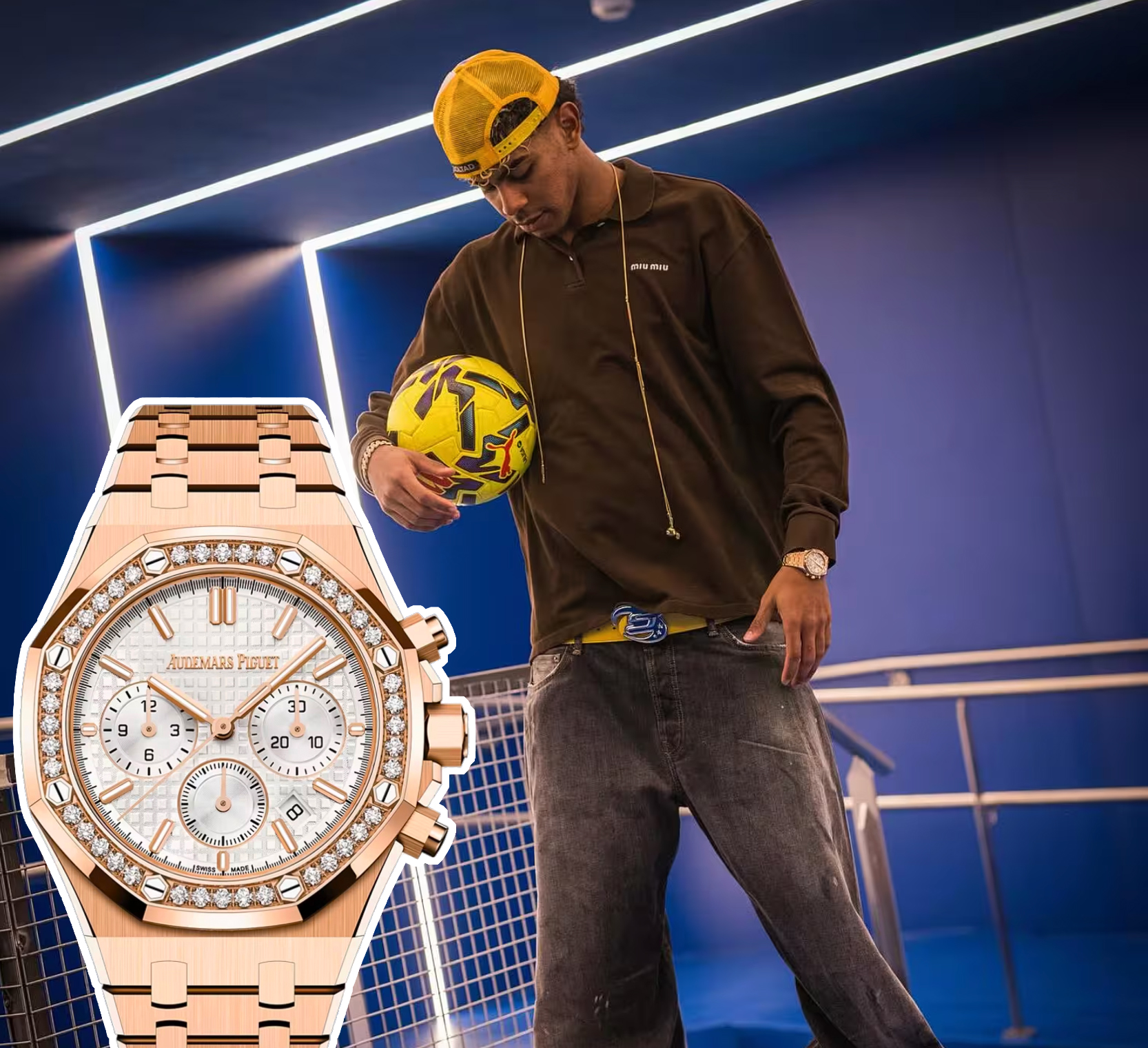 Lamine Yamal佩戴起小尺寸的AUDEMARS PIGUET Royal Oak自動計時碼錶，看起來更像一枚精緻的飾品。