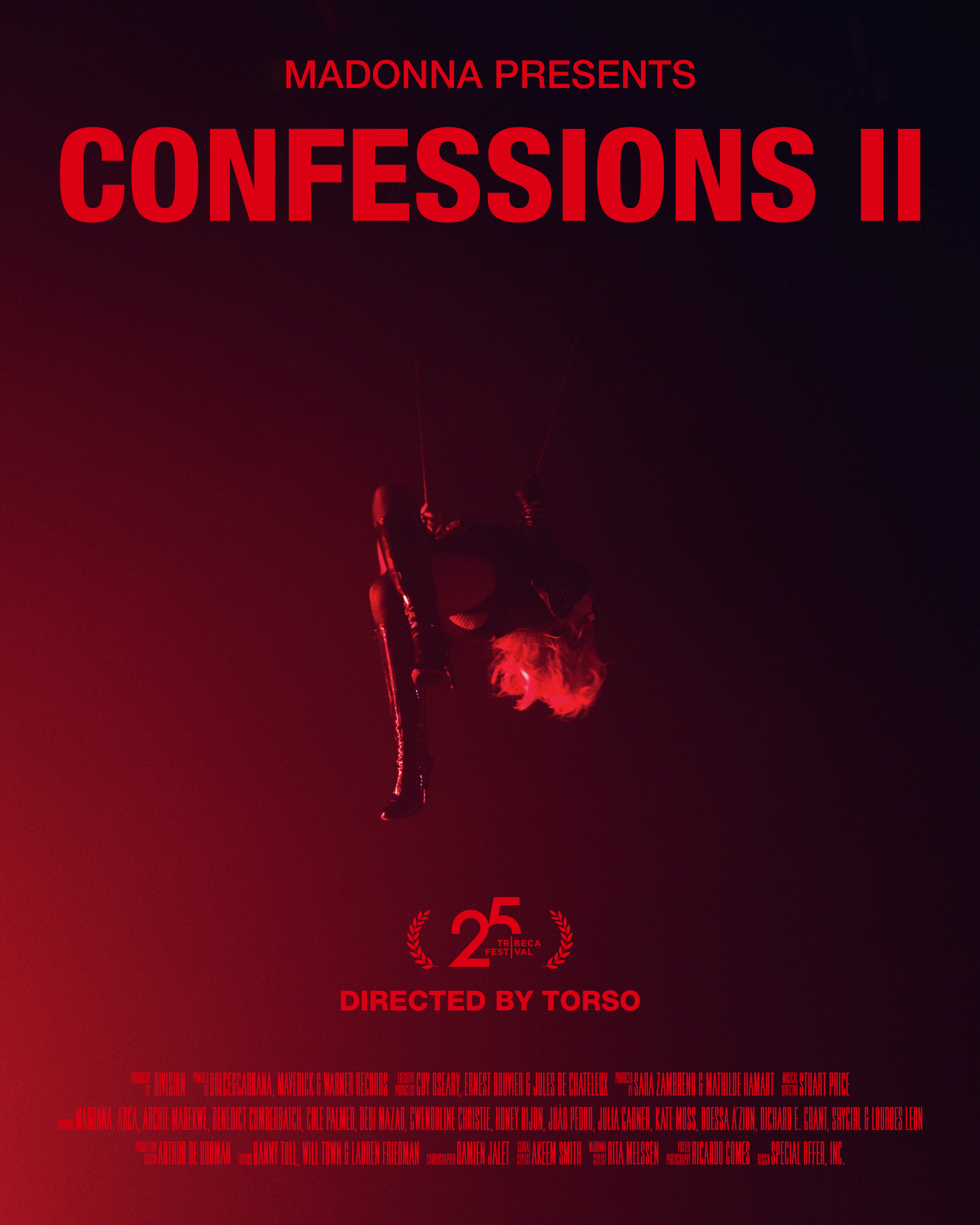 《Confessions II》以瑪丹娜在舞池上方吊鋼絲前滾翻的意向為主,象徵她回到舞池後全然自由自在的氛圍。(華納音樂提供)