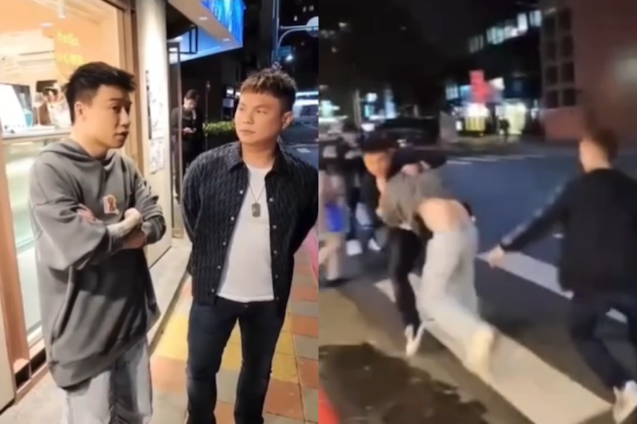 Toyz（左圖左）今到超哥（左圖右）餐廳吃飯但不斷批評，最終遭到超哥痛毆（右圖）。（翻攝自直播）