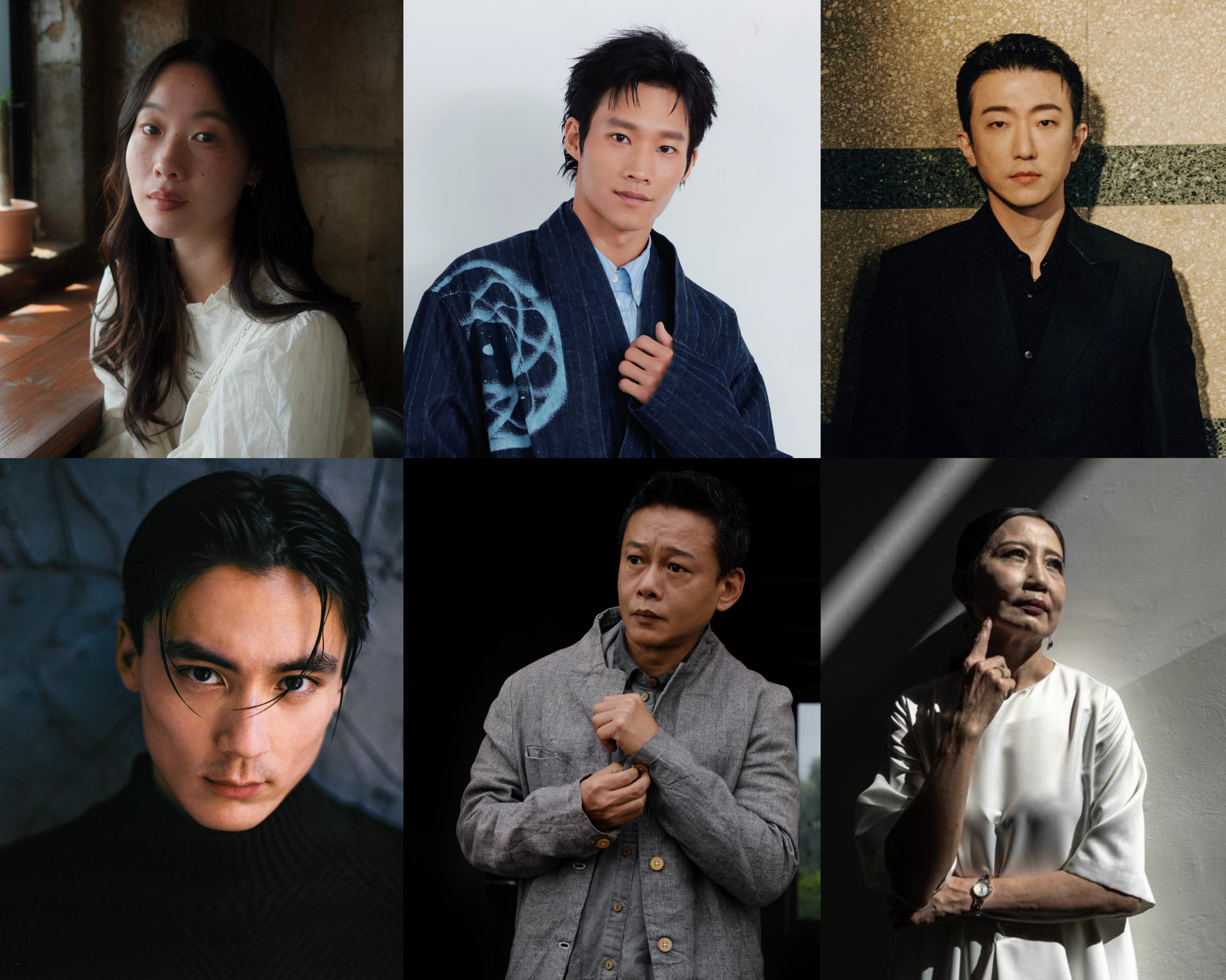 
《明月共此時》邀集林詩安（上排左起）、黃冠智、張懷秋以及哈薩克華裔演員Dominick Rustam（下排左起）、李康生與卓桂枝等主演。（日映影像提供）