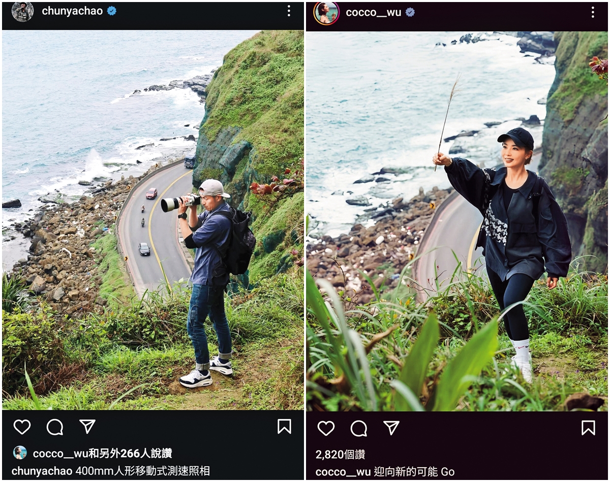 在戀情未公開前，吳婉君（右圖）和趙駿亞（左圖）常在同個地方曬出不同角度的照片，引發曖昧聯想。（翻攝自趙駿亞、吳婉君IG）