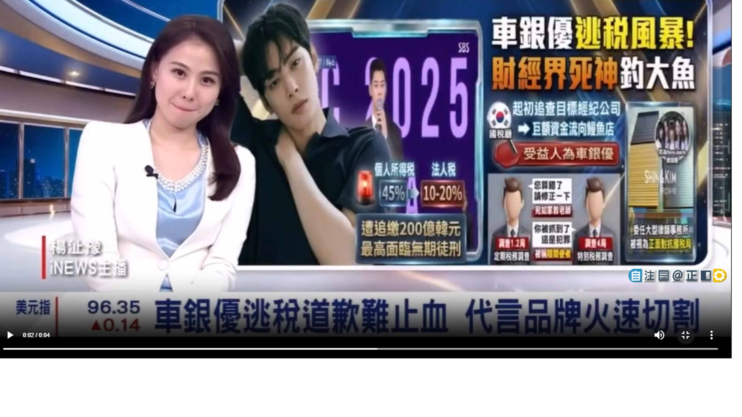 三立《iNEWS》主播楊沚豫播報車銀優新聞時，趁著進廣告空檔，緩緩把頭靠向背板中，營造出兩人「同框」畫面。（翻攝自網路）
