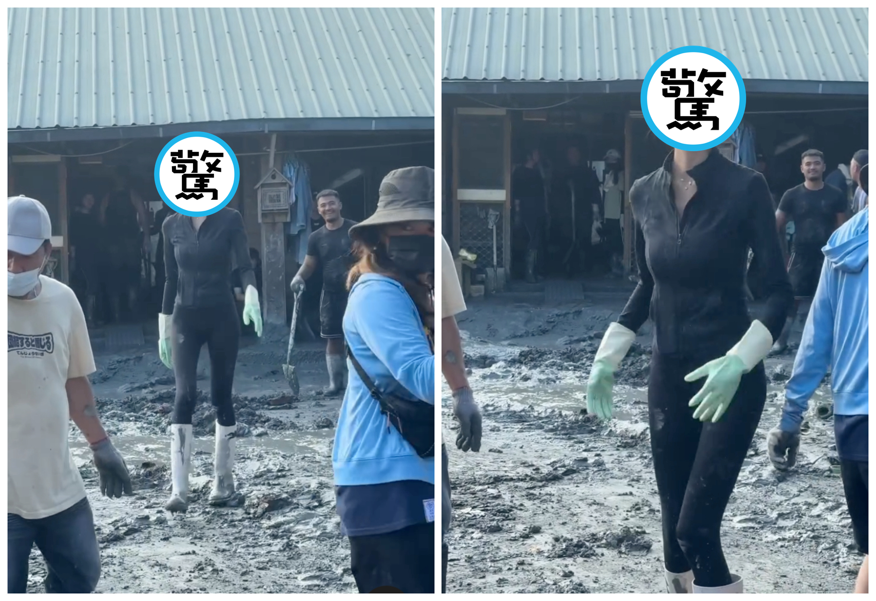 光復鄉災區中，一名高挑女子吸引目光。（Threads／＠weilee_bmk 授權提供）