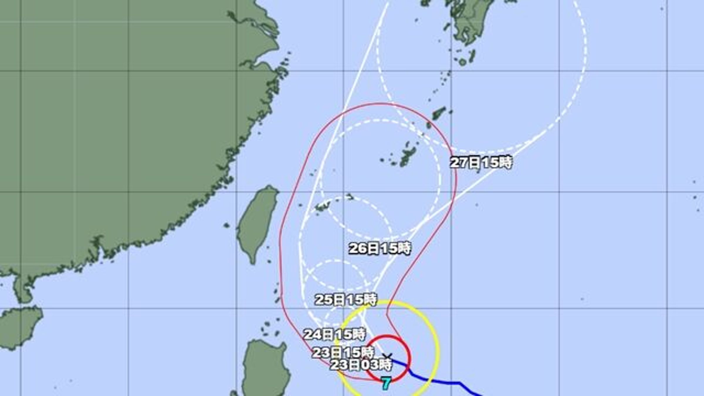  日本氣象廳對米克拉颱風的路徑預測圖。（翻攝日本氣象廳）