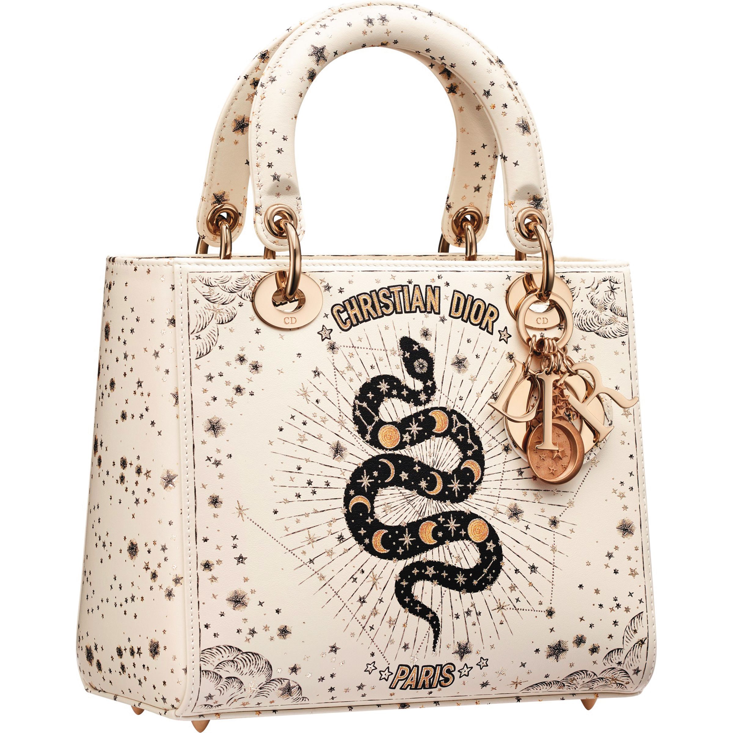 Lady DIOR Astral蛇形刺繡中型包款。NT$215,000（迪奧提供）