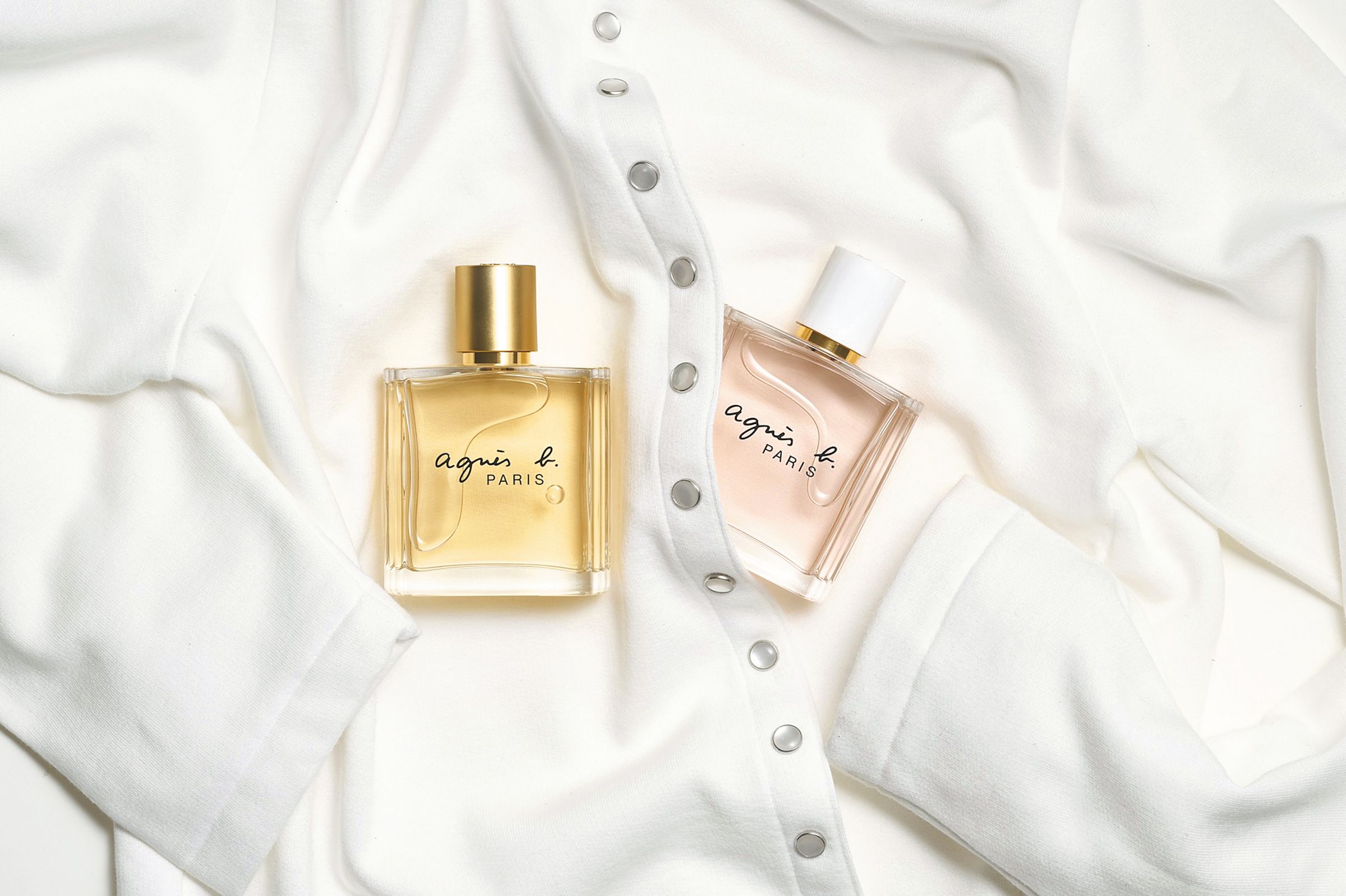 agnès b.推出名以丁香花為延伸的Le Parfum香精（左，NT$1,790／40ml）與L'Eau香水（右，NT$3,390／100ml）。（agnès b. Taiwan提供）