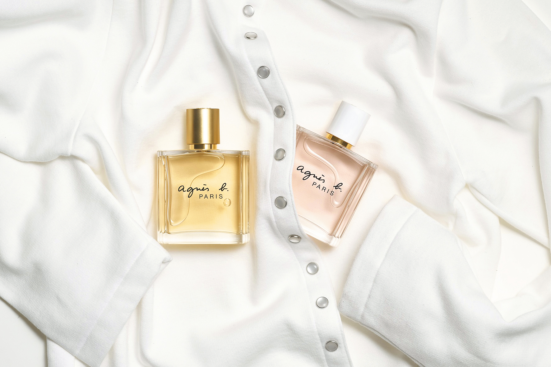 agnès b.推出名以丁香花為延伸的Le Parfum香精（左，NT$1,790／40ml）與L'Eau香水（右，NT$3,390／100ml）。（agnès b. Taiwan提供）