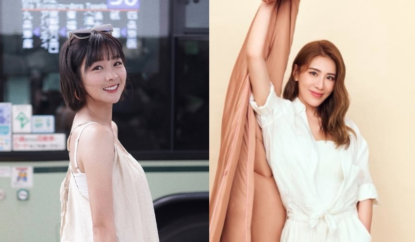 胡盈禎（右）出席W.SHOW十週年記者會，被問到爸爸胡瓜在節目遊戲上觸碰到籃籃（左）胸部一事。（翻攝自instagram/lan0716；facebook/胡小禎）