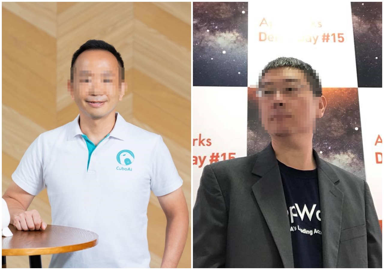 雲云科技公司梁姓技術長（右）7日在交接會議上，遭曾姓董事長（左）持刀刺死，今日解剖結果出爐。（翻攝自臉書）