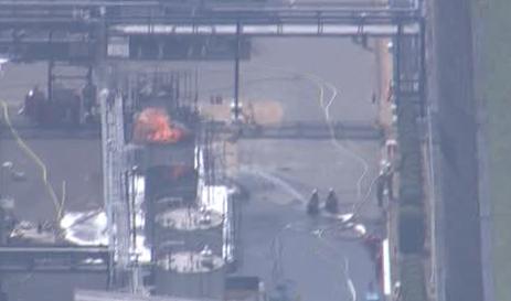 日本廣島縣三次市今發生重大工安事故，位於南畑敷町的「丸善製藥」3次工廠傳出強烈爆炸聲響。（翻攝自tss-tv.co.jp）