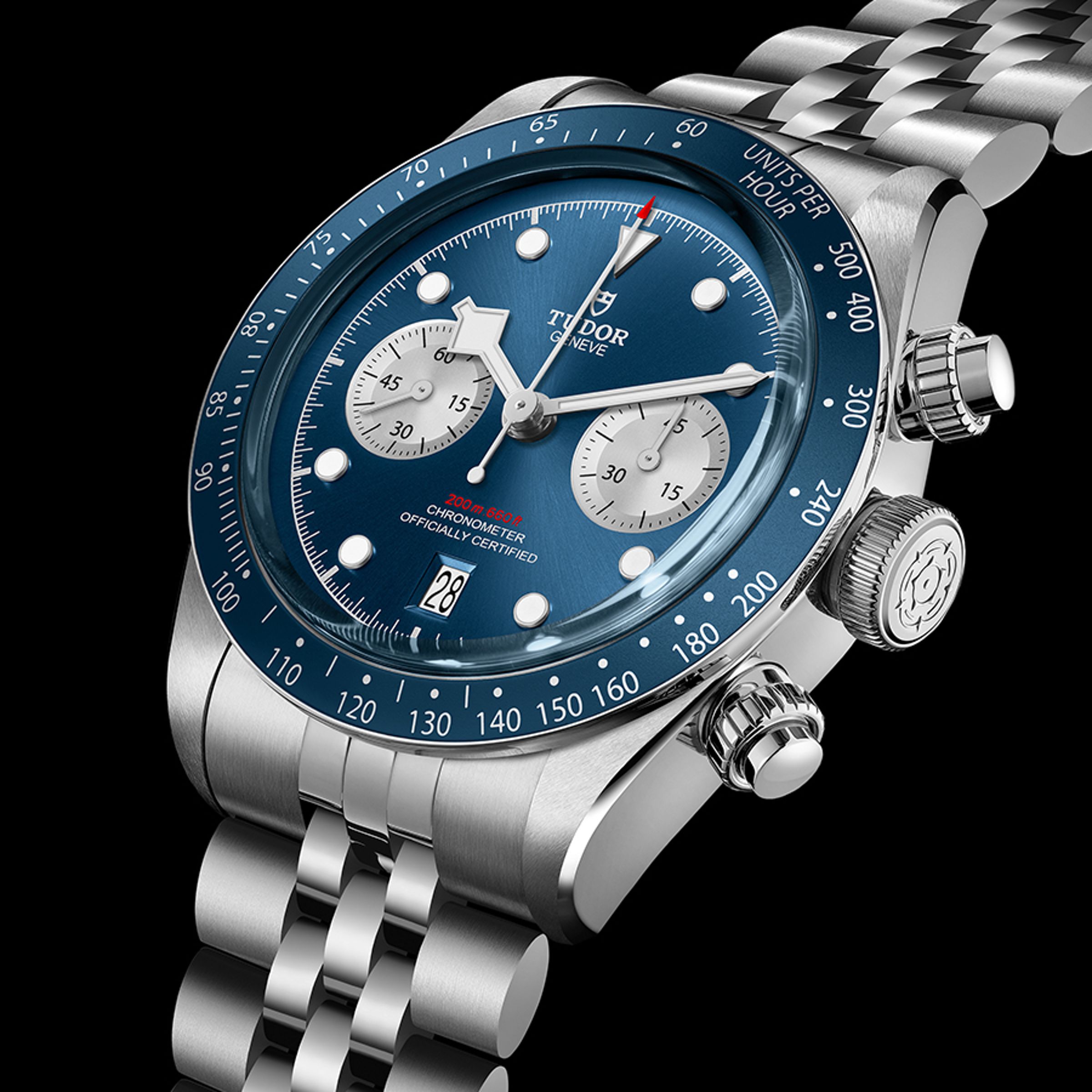 TUDOR Black Bay Chrono｜錶徑41mm／不鏽鋼材質／時、分、小秒、日期指示；計時碼錶功能／MT-5813自動上鍊機芯／動力儲存70小時／防水200米／定價NT$180,500（專賣店限定款）