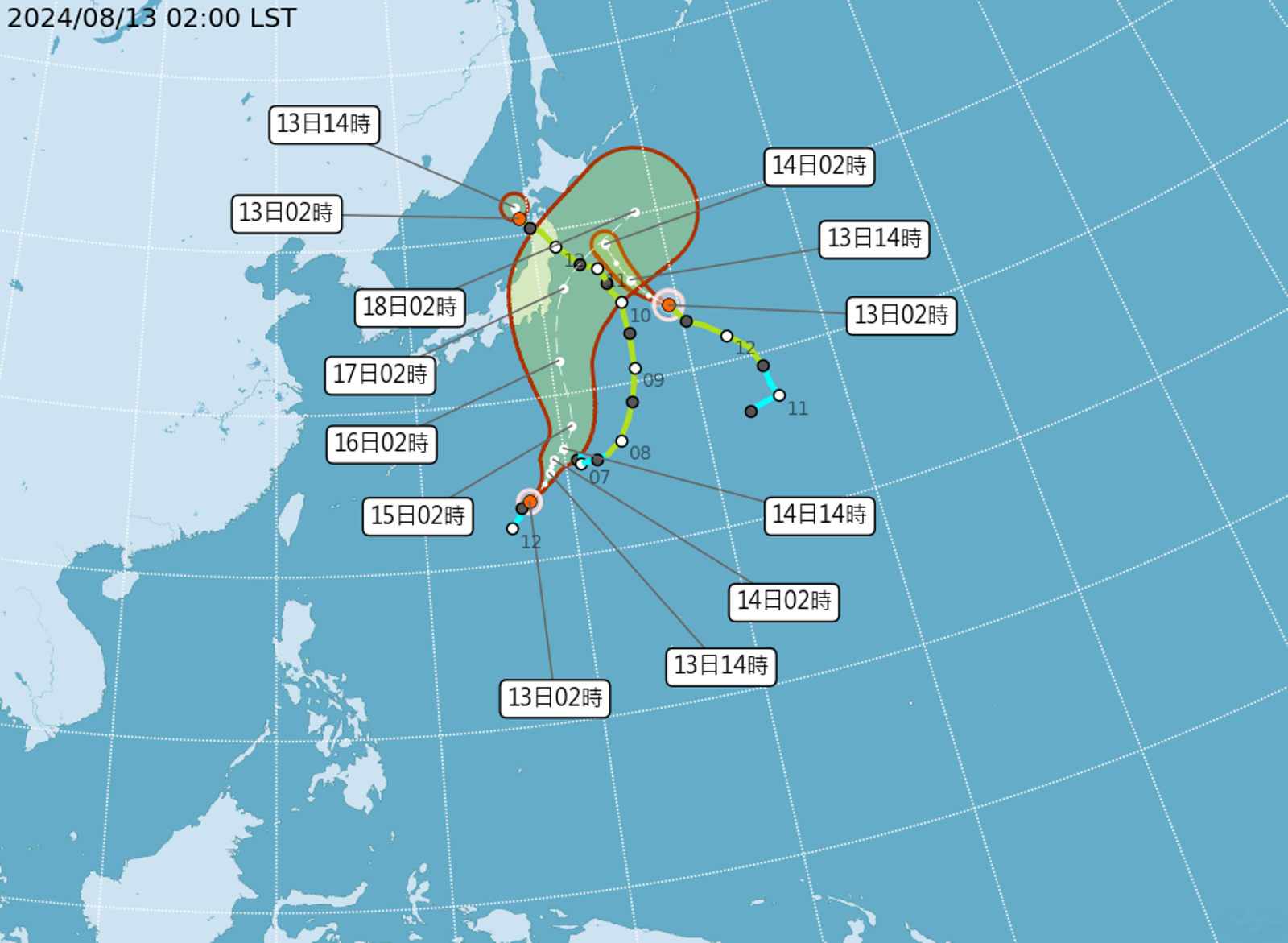 中央氣象署指出,颱風安比已生成,但預計路徑朝向日本東南方,對台灣不會造成直接影響。(中央氣象署提供)