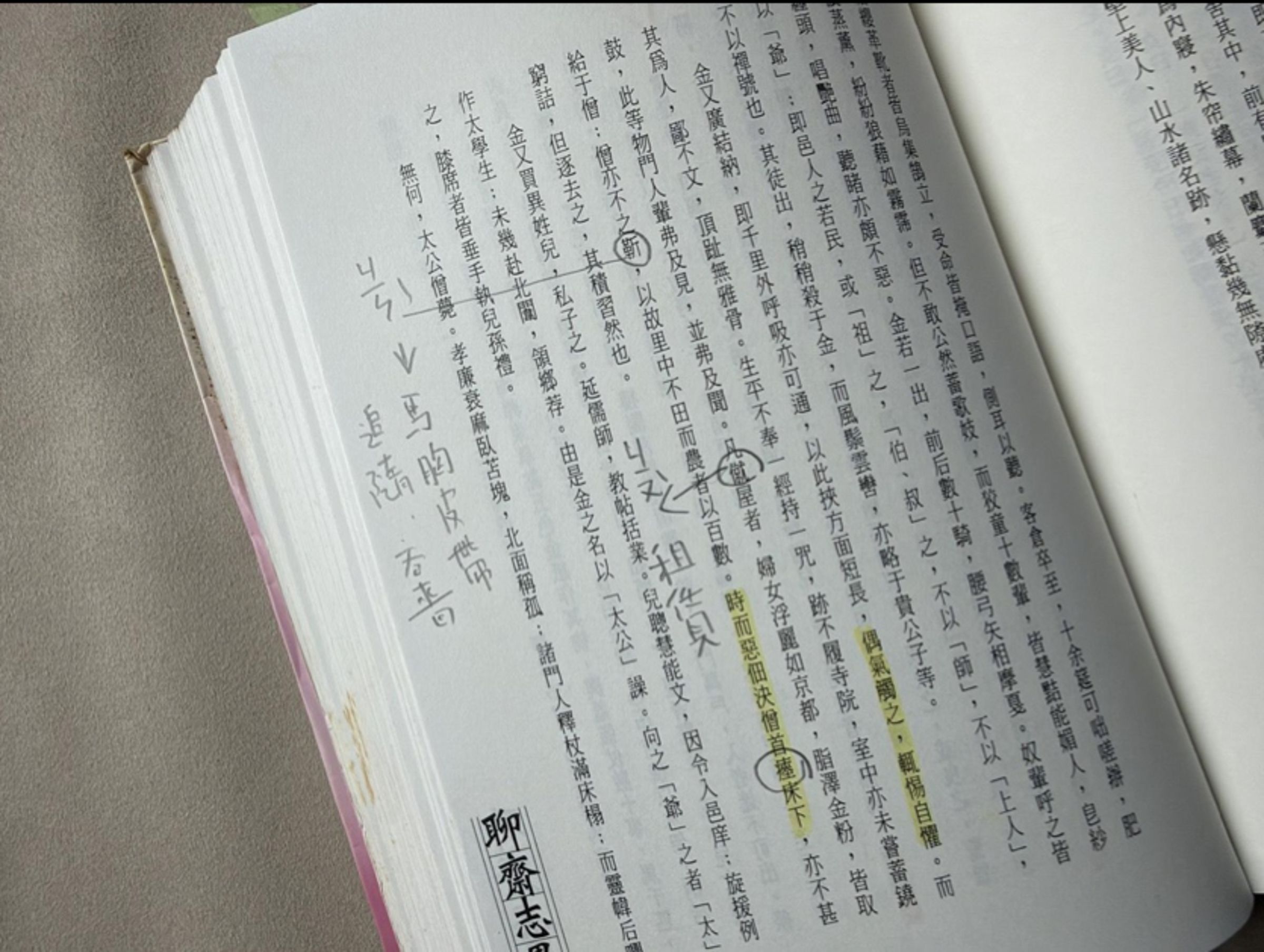 邢泰釗帶來的《聊齋》,上頭充滿劃線與筆記。
